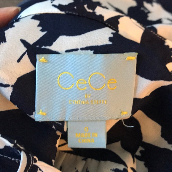 Navy and White Shift Dress with Tassels - Picture 4 of 4